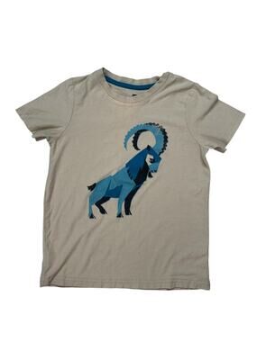 TEA COLLECTION Nubian Ibex Goat Tee Tan Blue Size 8 Kid 100% Cotton Short Sleeve